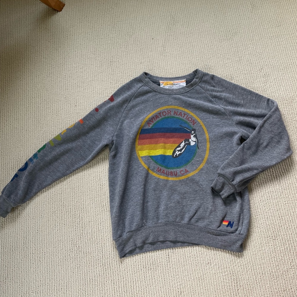 AVIATOR NATION MALIBU GREY CREWNECK